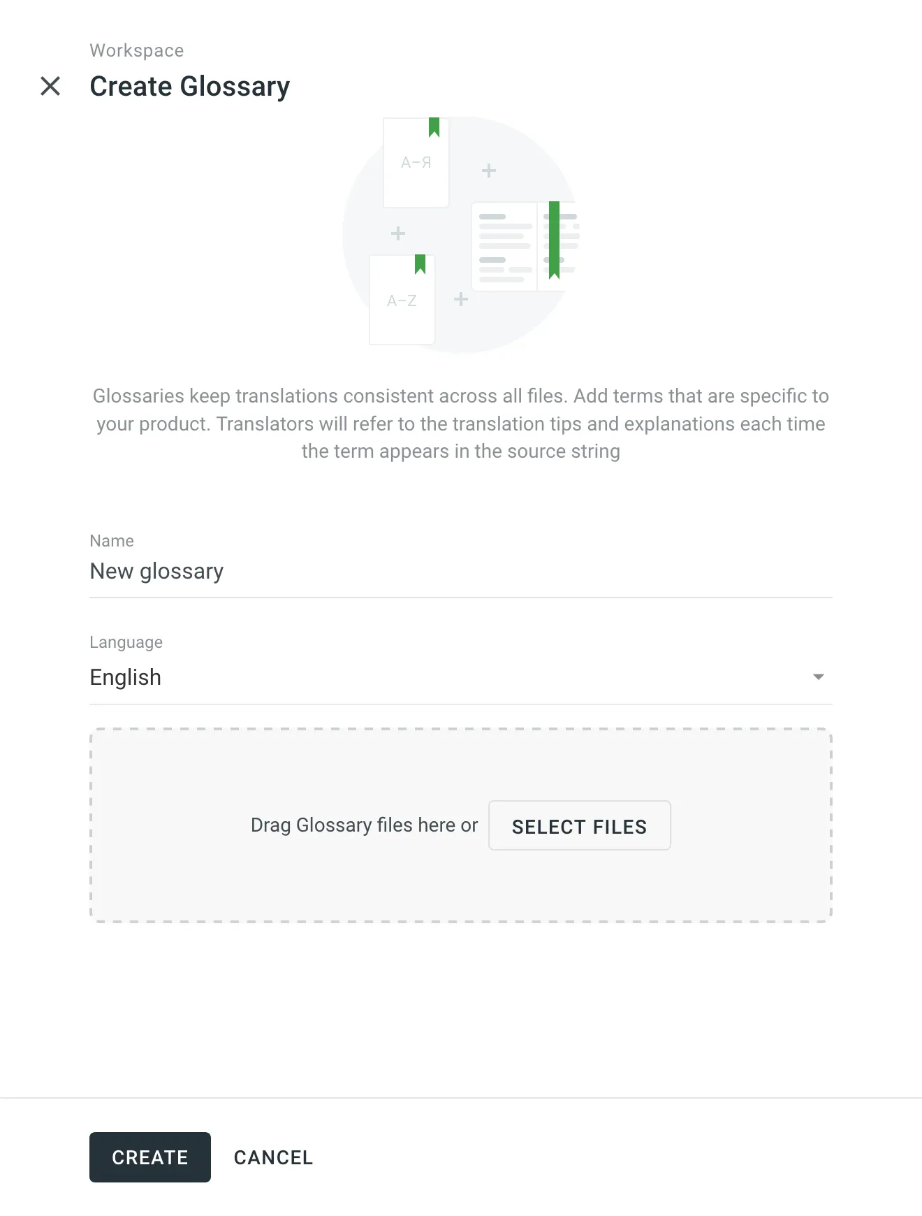 Create glossary dialog